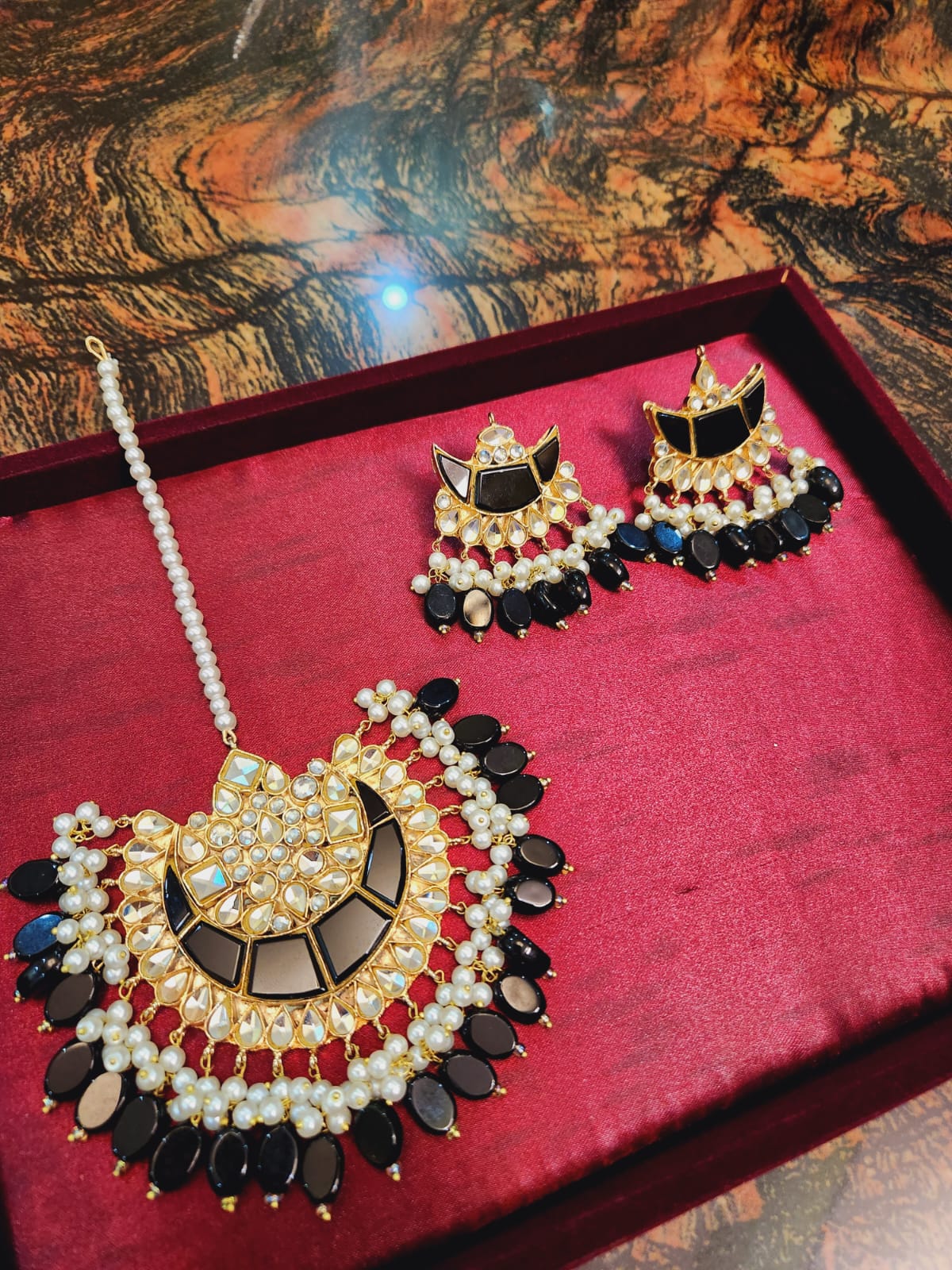 BLACK SHEHNAI EARRINGS TIKKA